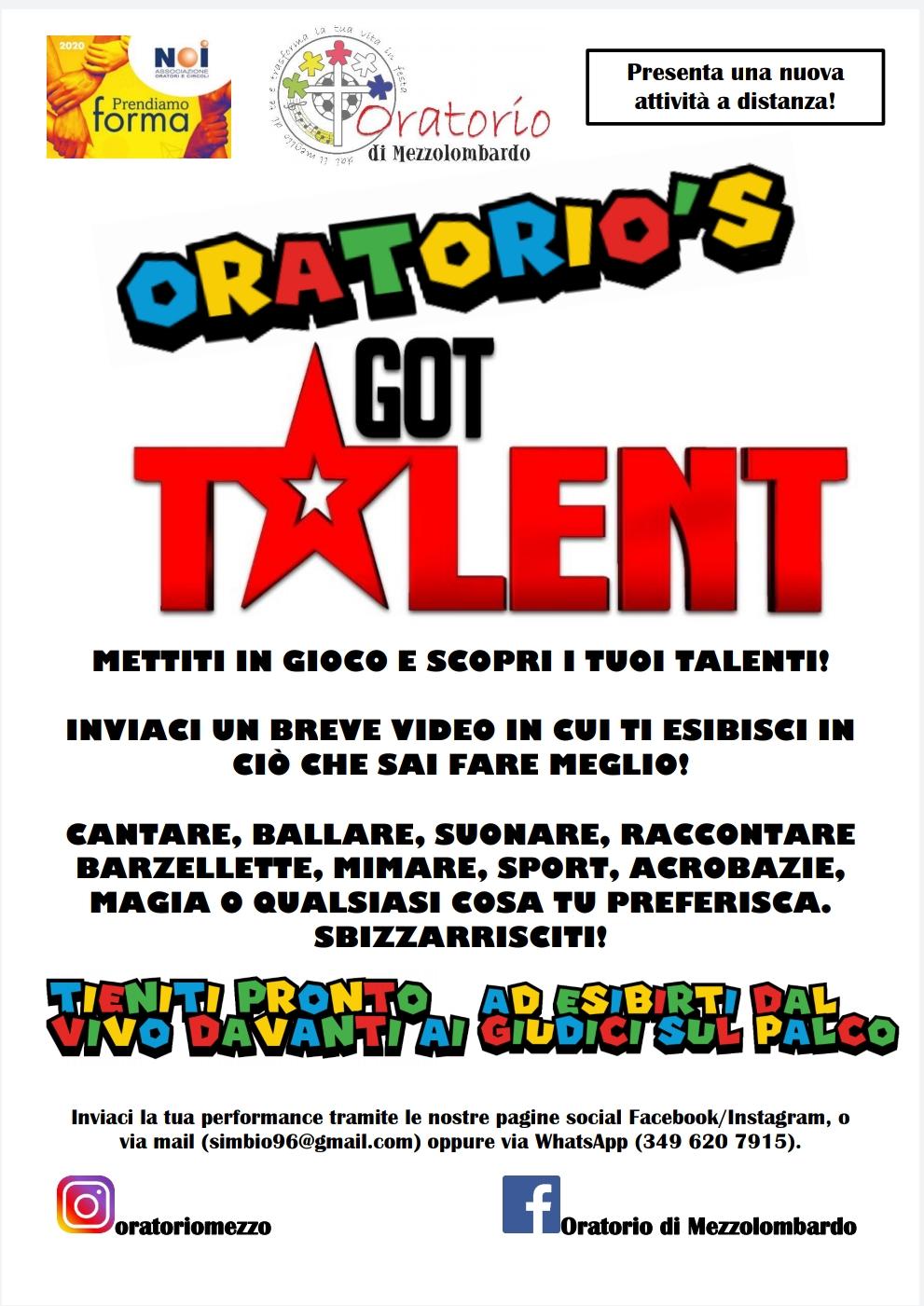 Concorso Oratorio's got talent Covid-19 2020