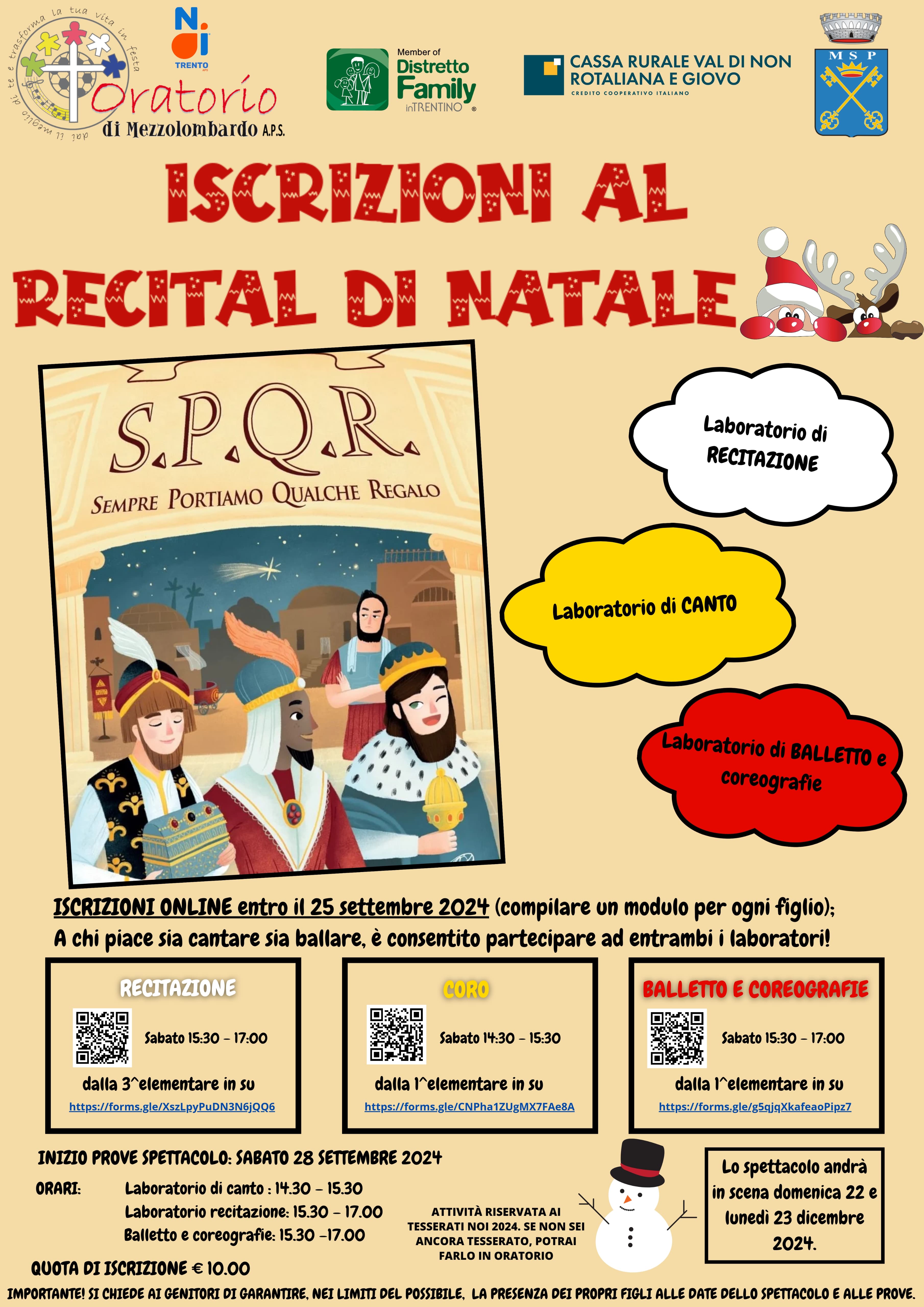 Iscrizioni recital natale SPQR 2024 Mezzolombardo Oratorio